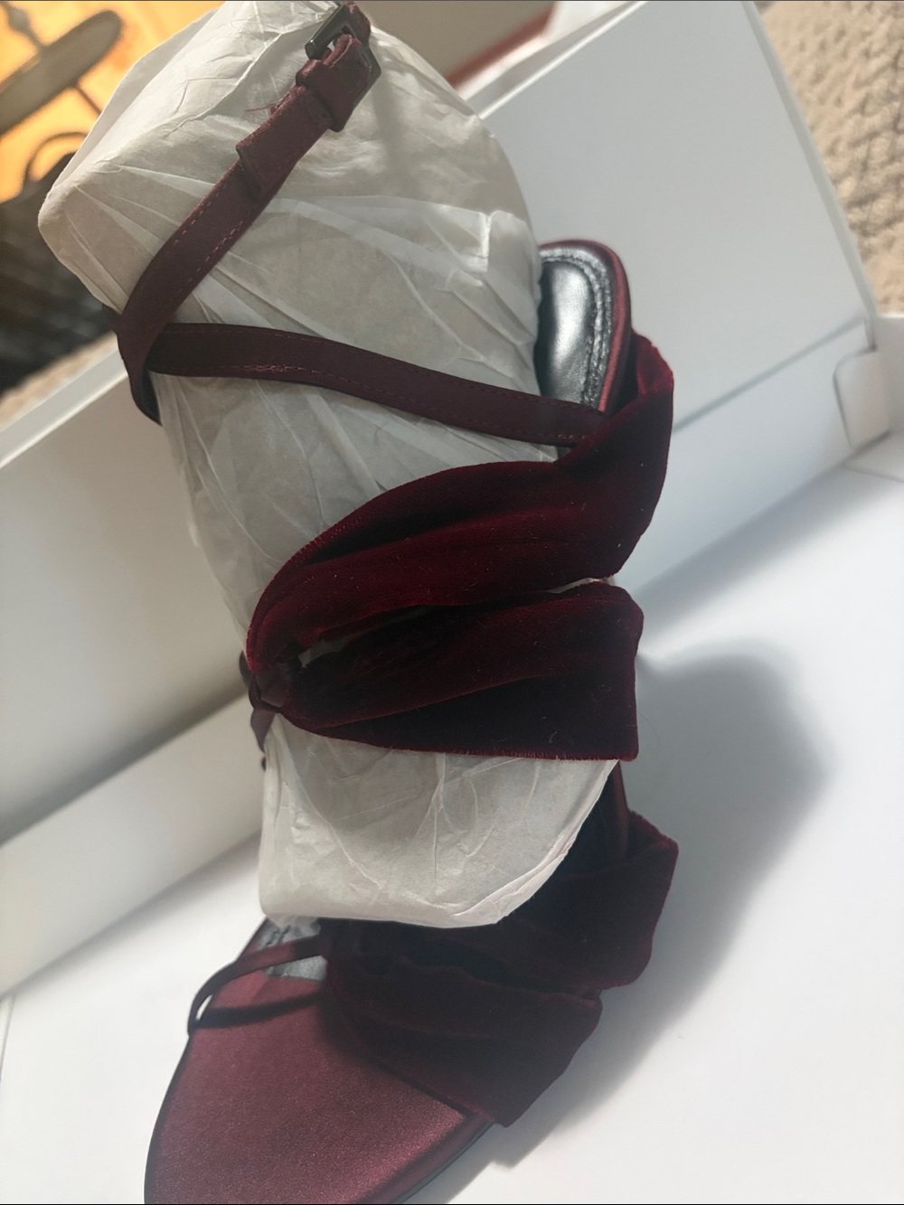 Reiss Monroe Velvet ankle strap heel
